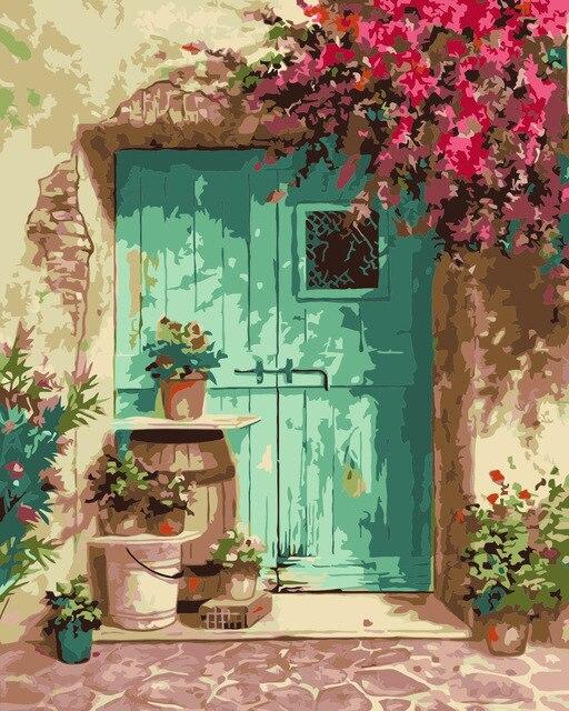 paintingnumberart Flowers Decorate Door of The House – Flowers Paint By Number