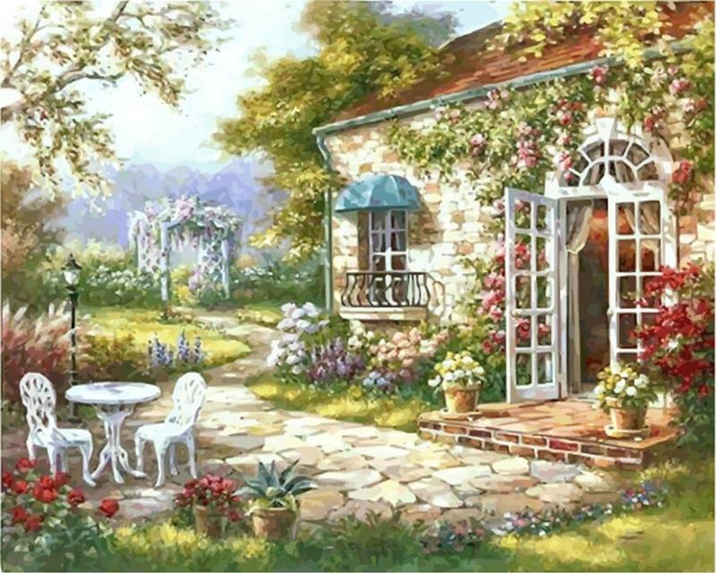 paintingnumberart Frame Rural House – Landscape Paint By Number