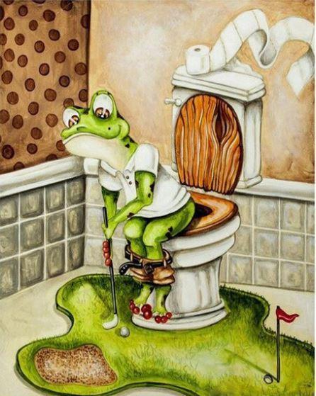 paintingnumberart Frog Plays Golf at Toilette – Animals Paint By Number