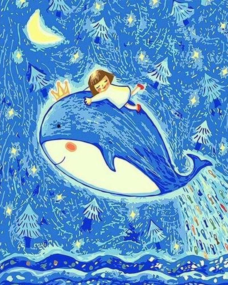 paintingnumberart Girl With Whale – Animals Paint By Number