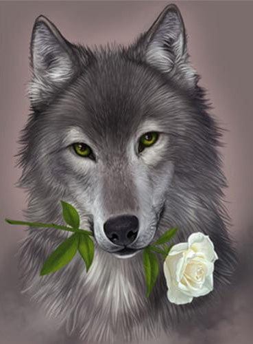 paintingnumberart Gray wolf with Flower – Animals Paint By Number