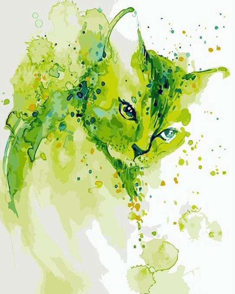 paintingnumberart Green Cute Cat – Animals Paint By Number