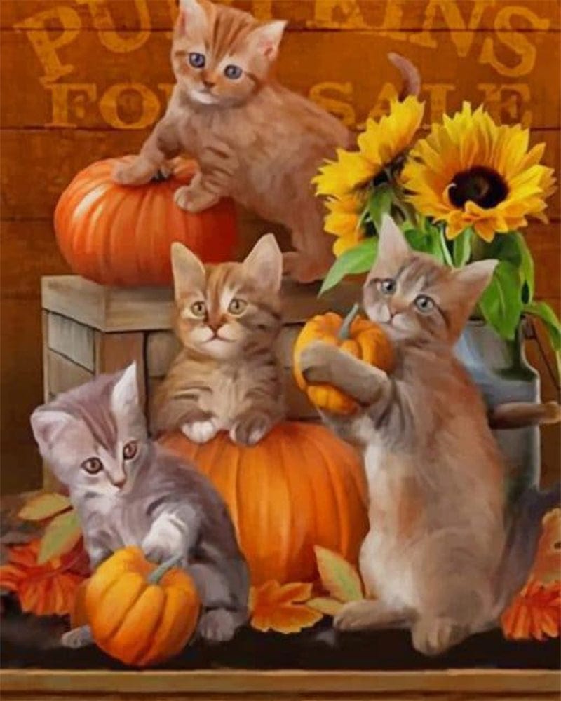 paintingnumberart Happy Halloween With kittens – Paint by Numbers Kit