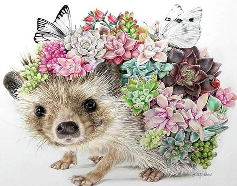 paintingnumberart Hedgehog with Flowers – Animals Paint By Number