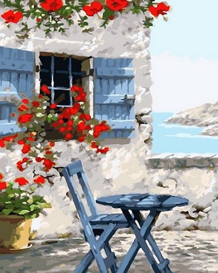 paintingnumberart House Of The Mediterranean – Landscape Paint By Numbers