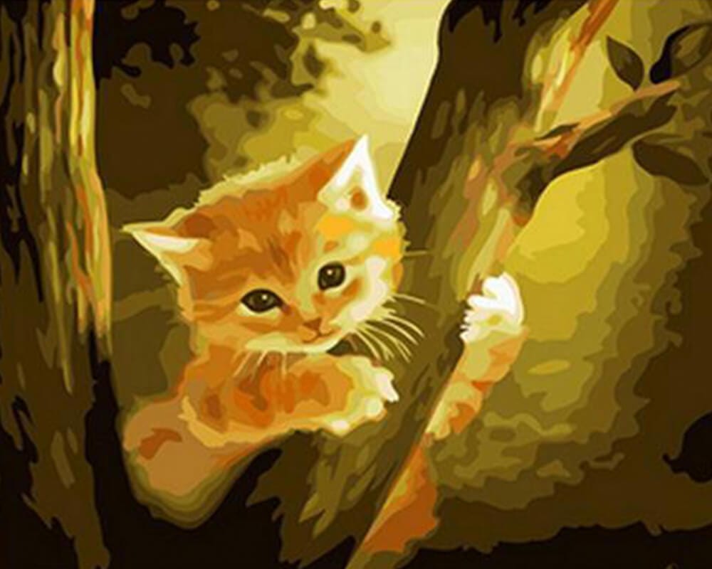 paintingnumberart Kitten in a Tree-Paint by number kit