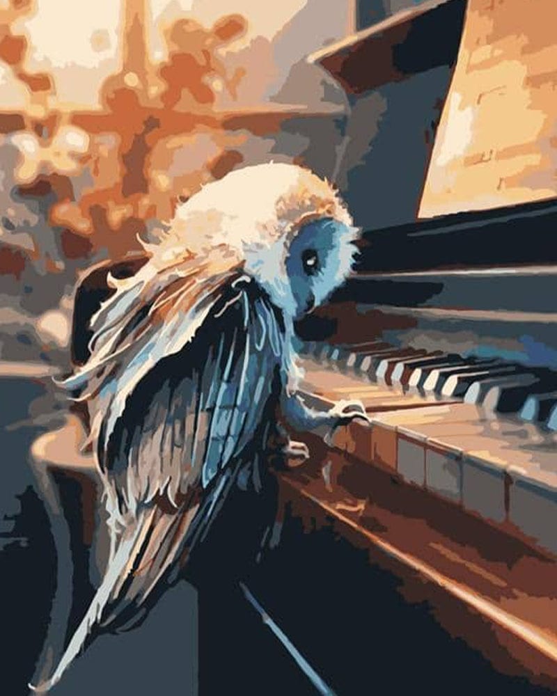 paintingnumberart Owl on Piano – Birds Paint By Number