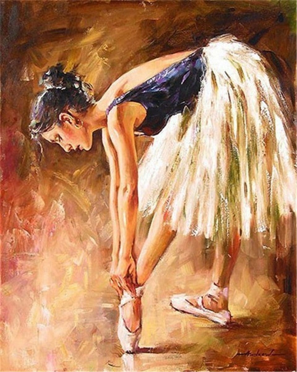 paintingnumberart Paint By Numbers Kit-Ballerina tying shoelaces