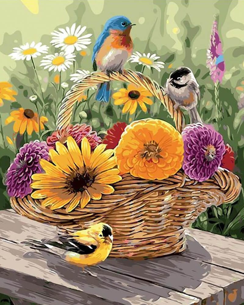 paintingnumberart Paint By Numbers Kit-Birds On Flower Basket