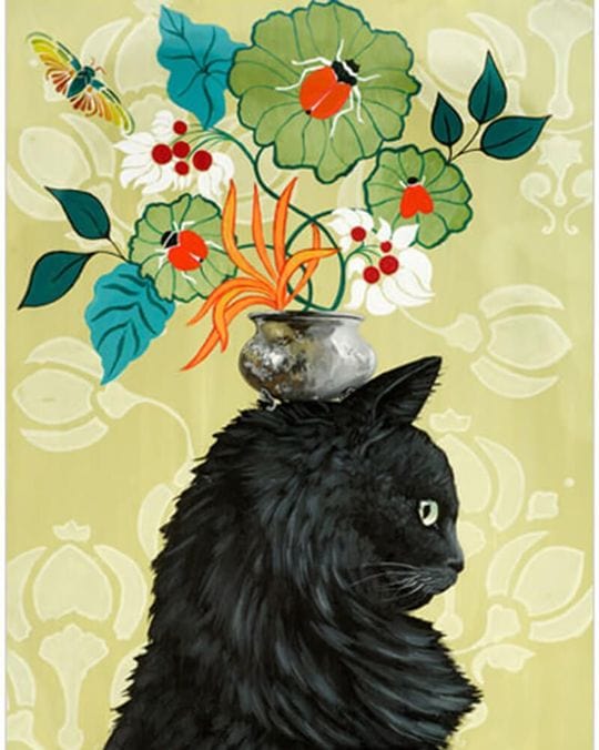 paintingnumberart Paint By Numbers Kit – Black cat with flowers