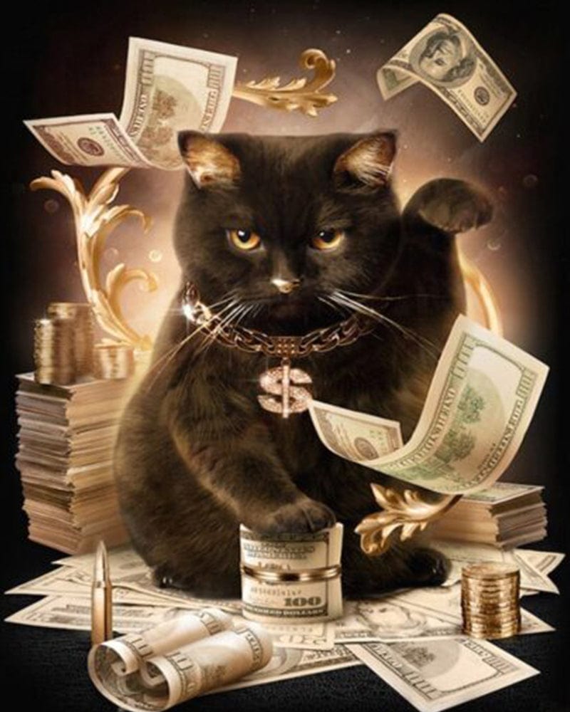 paintingnumberart Paint by Numbers Kit-Black Money Cat