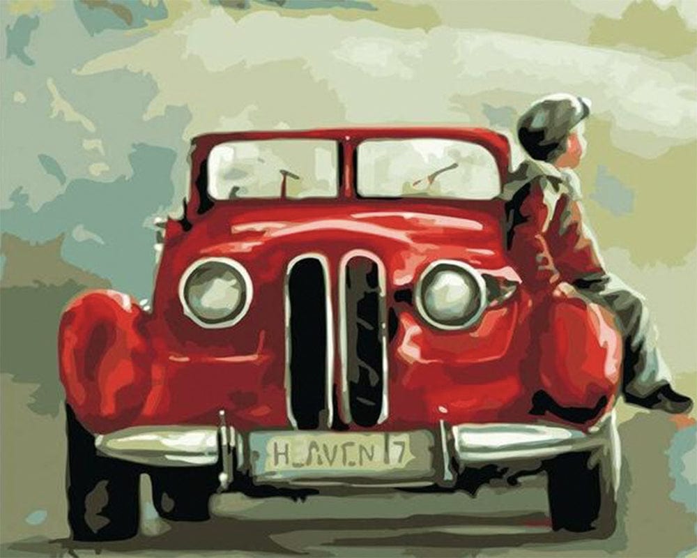paintingnumberart Paint By Numbers Kit – Boy Sits On a Red Car