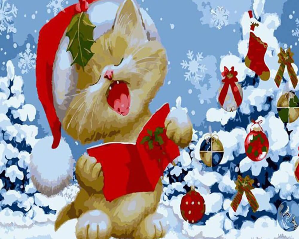 paintingnumberart Paint By Numbers Kit-Cartoon Cat & Christmas Tree