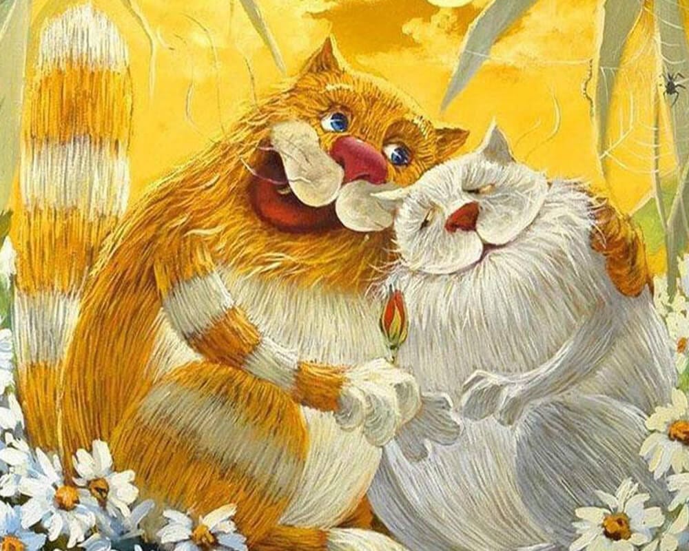 paintingnumberart Paint By Numbers Kit-Cartoon Cats & White Daisies