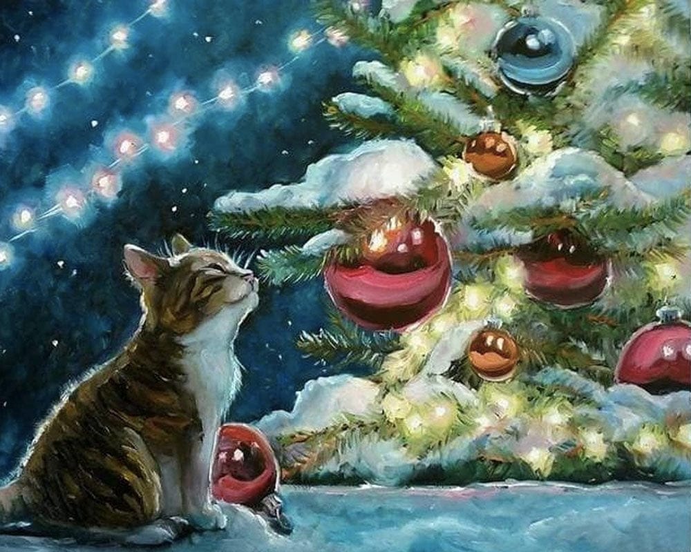 paintingnumberart Paint By Numbers Kit – Cat and Christmas Balls