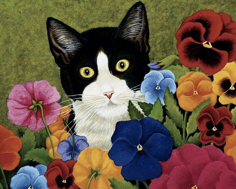 paintingnumberart Paint By Numbers Kit – Cat in Colorful Flowers