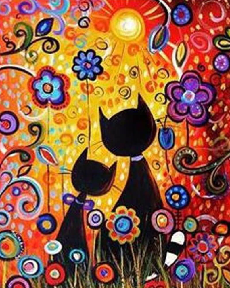 paintingnumberart Paint By Numbers Kit-Colorful Flowers and Cats Painting