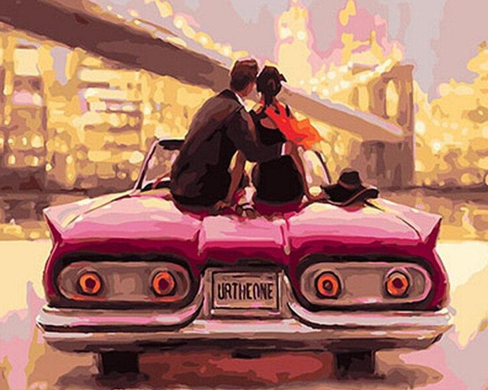 paintingnumberart Paint By Numbers Kit – Couple Set On Car in Sunset