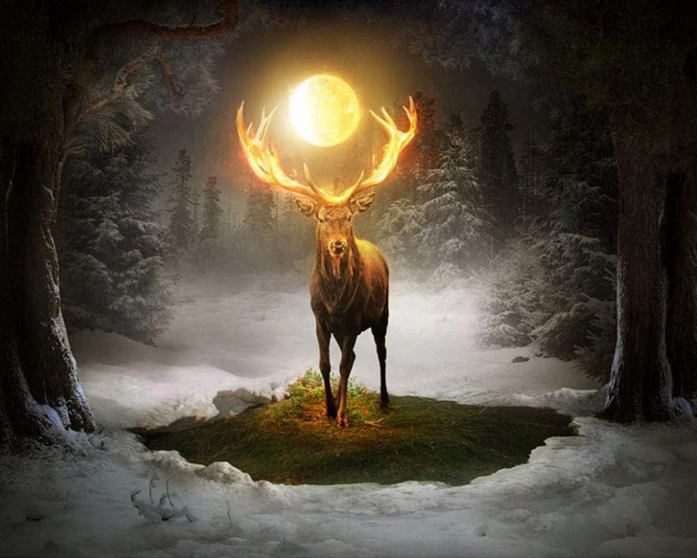 paintingnumberart Paint By Numbers Kit – Deer And Full Moon
