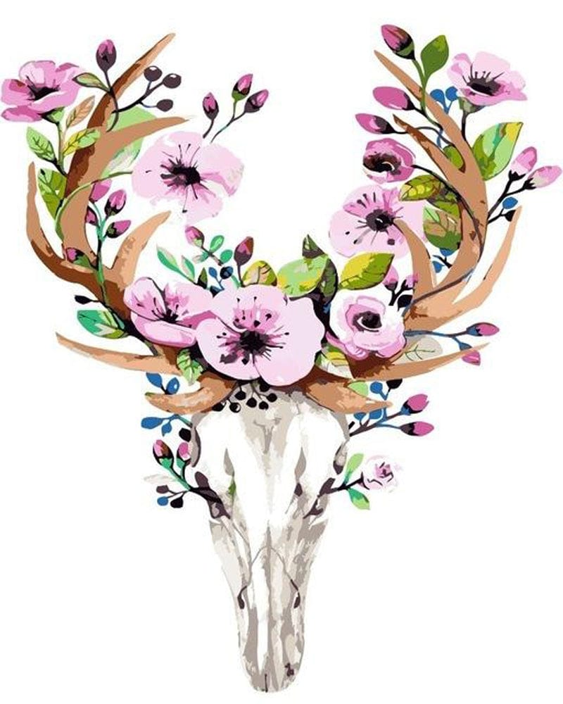 paintingnumberart Paint By Numbers Kit – Deer Skull with Flowers