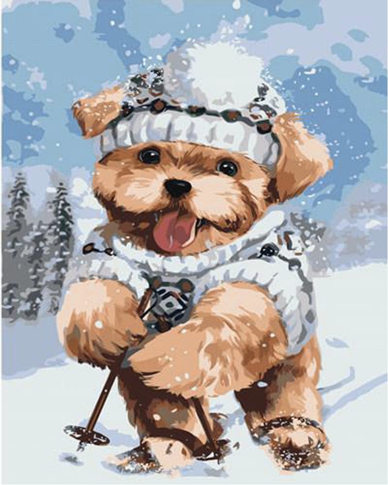 paintingnumberart Paint By Numbers Kit – Dog Skiing On Snow