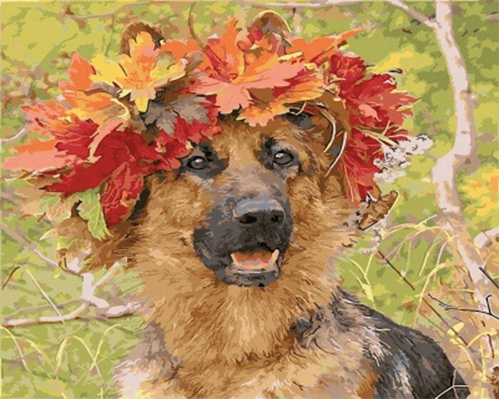 paintingnumberart Paint By Numbers Kit – Dog With Decorative Flowers