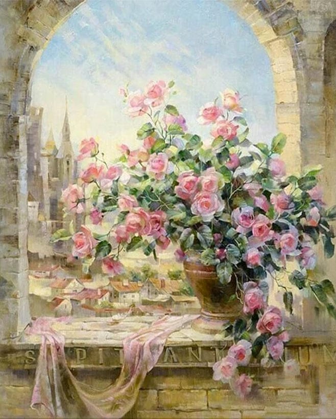 paintingnumberart Paint By Numbers Kit –FLOWER VASE ON A BALCONY