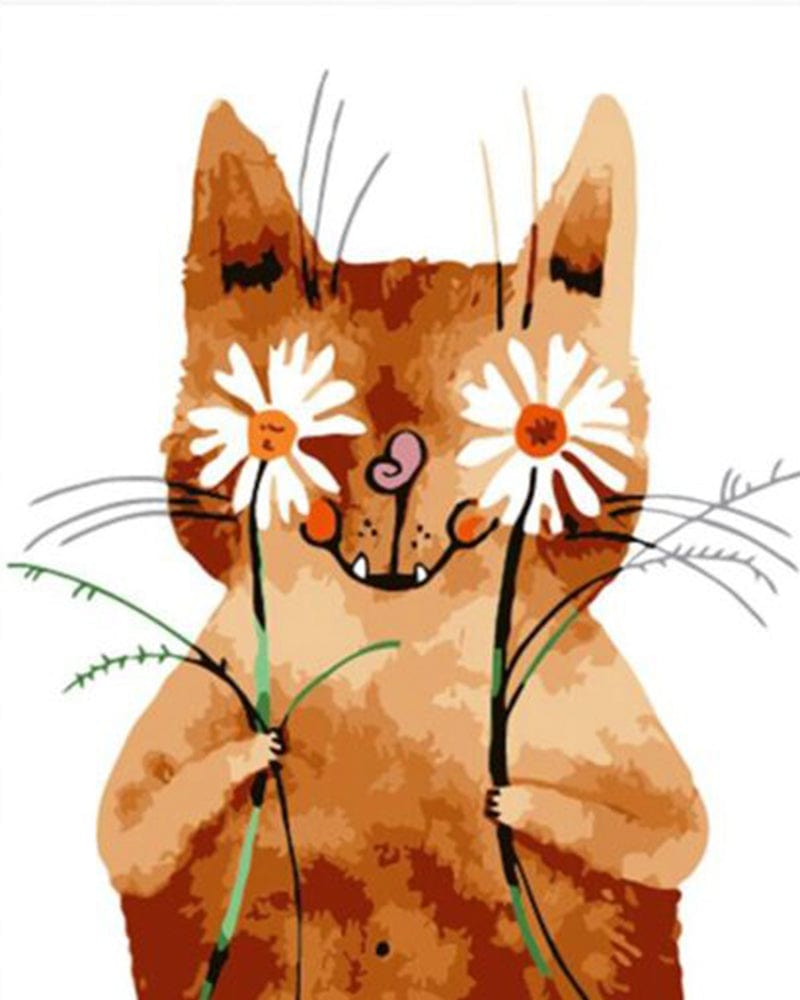 paintingnumberart Paint by Numbers Kit-Funny Cat With Daisies