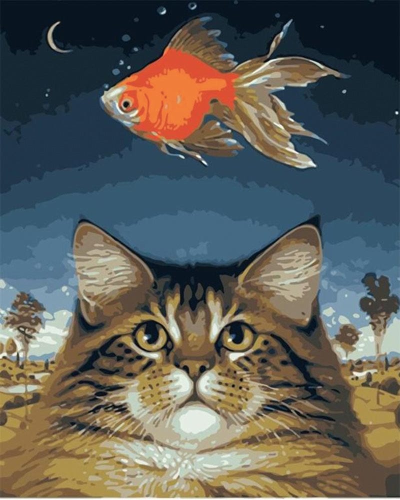 paintingnumberart Paint By Numbers Kit – Golden Cat and Fish