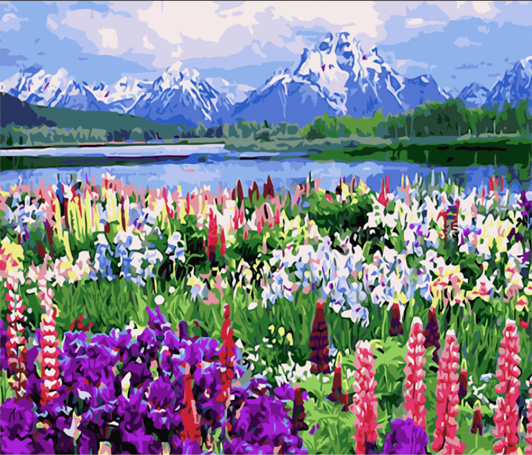 paintingnumberart Paint by Numbers Kit- Green water and green mountains