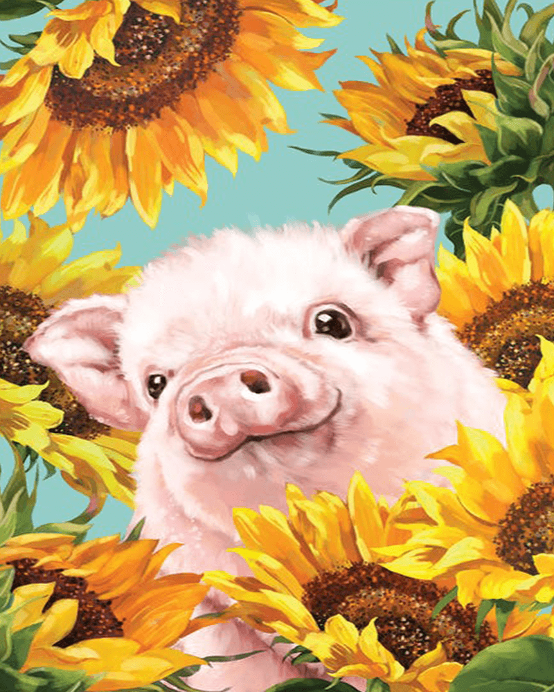 paintingnumberart Paint By Numbers Kit-Guardian – Baby Pig With Sunflower