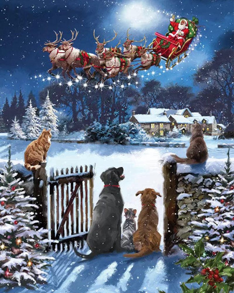 paintingnumberart Paint By Numbers Kit-Guardian – Cats And Dogs Watching Santa