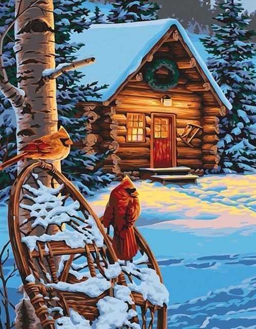 paintingnumberart Paint By Numbers Kit – House on a Frozen Forest