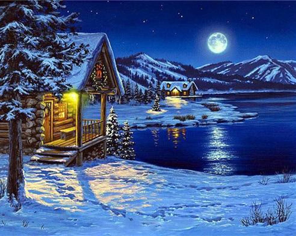 paintingnumberart Paint By Numbers Kit – Night view by the lake