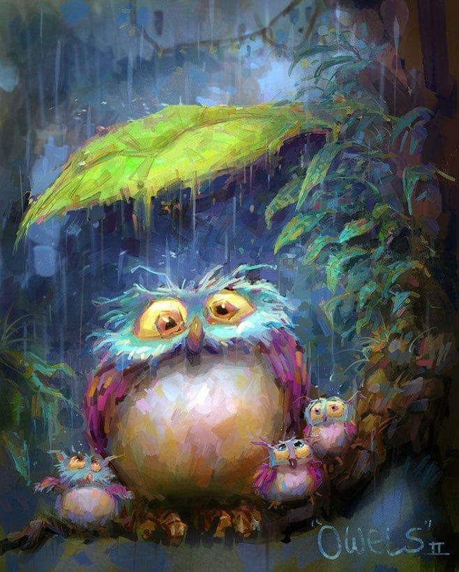 paintingnumberart Paint by Numbers Kit-Owl in the rain