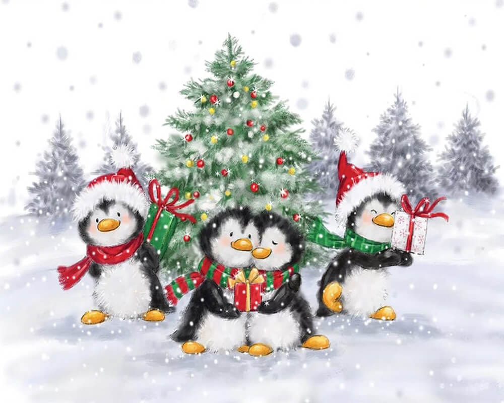 paintingnumberart Paint By Numbers Kit-Penguins Christmas