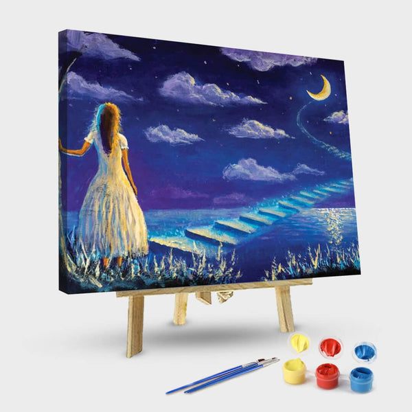 paintingnumberart Paint By Numbers Kit-Princess Climbs Magic Steps To Moon In Night Seascape