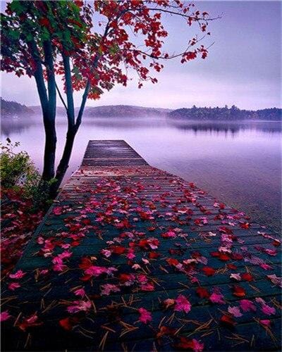 paintingnumberart Paint By Numbers Kit – Red Tree Leaves On Lake