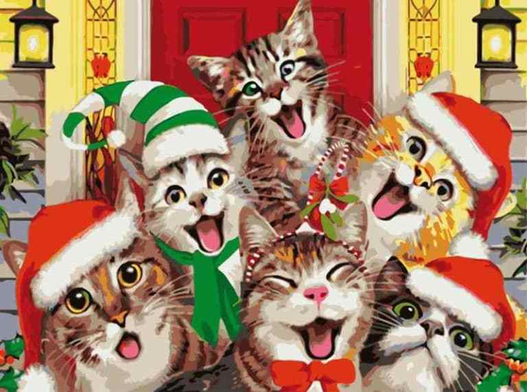 paintingnumberart Paint By Numbers Kit -Six Christmas Cats