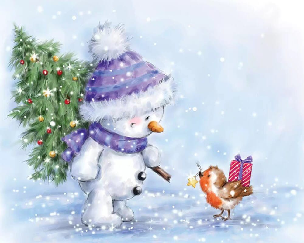 paintingnumberart Paint By Numbers Kit-Snowman and Robin VII