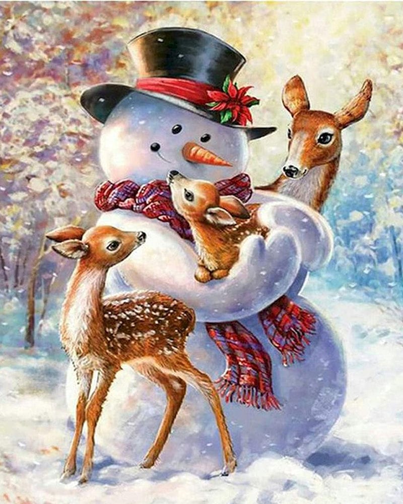 paintingnumberart Paint By Numbers Kit-Snowman and Three Fawns-01