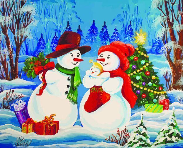 paintingnumberart Paint By Numbers Kit -Snowman family