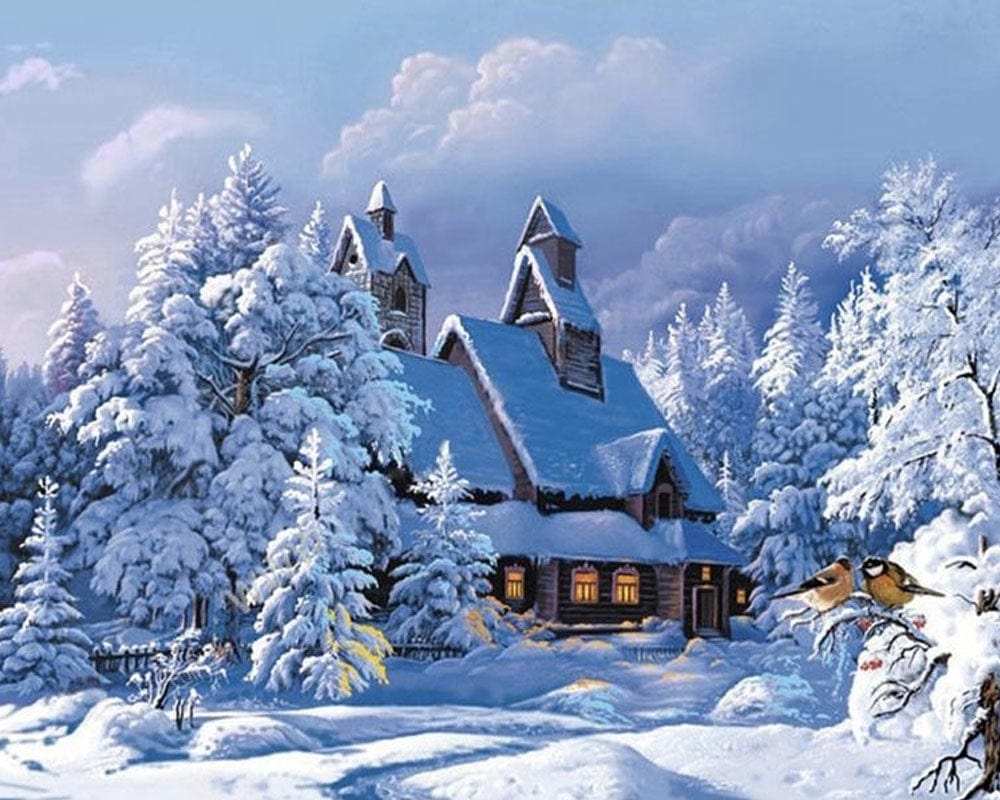 paintingnumberart Paint By Numbers Kit – Snowy Cabin in the Woods
