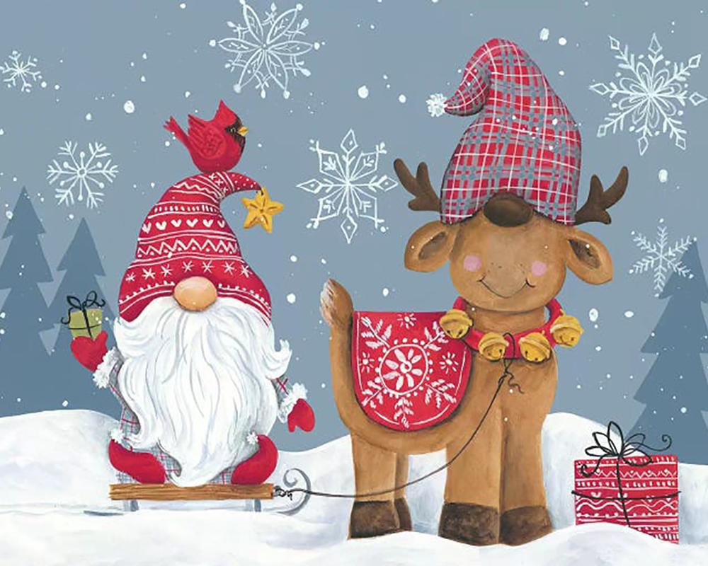 paintingnumberart Paint By Numbers Kit-Snowy Gnome with Reindeer