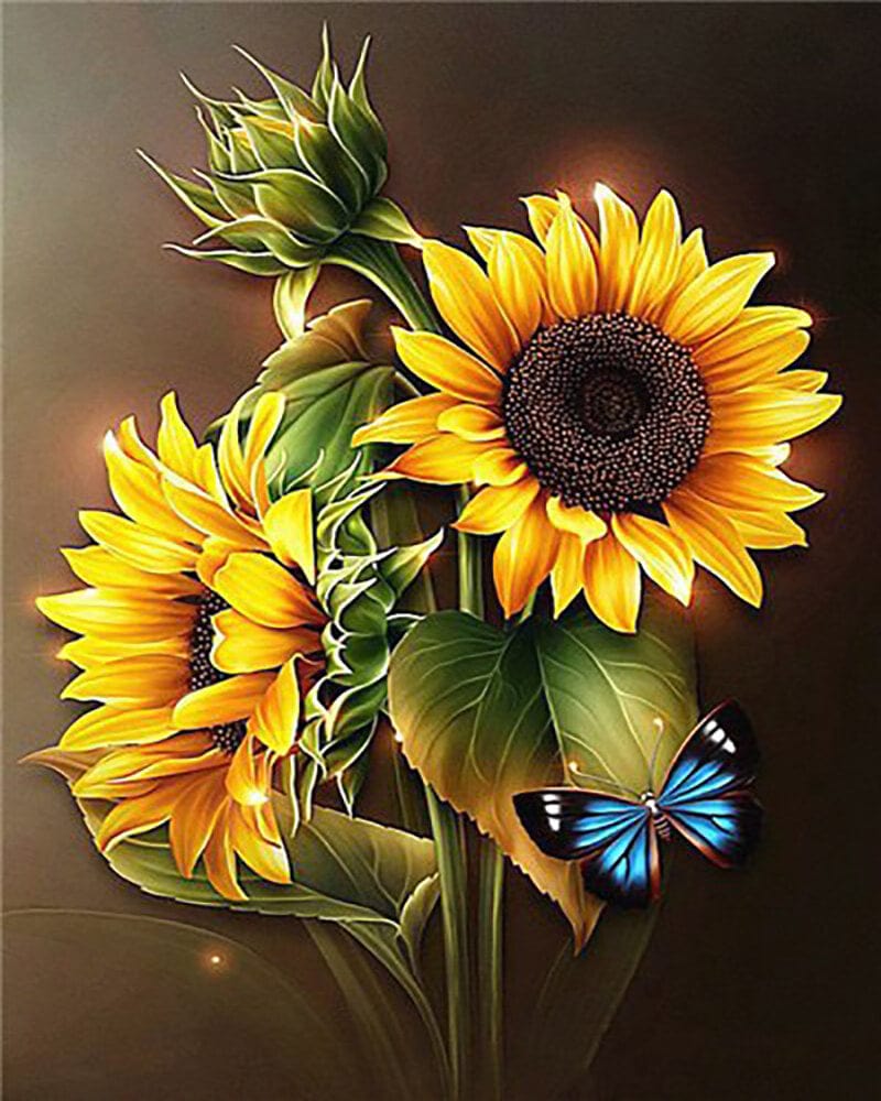 paintingnumberart Paint by Numbers Kit-Sunflower flower and butterfly
