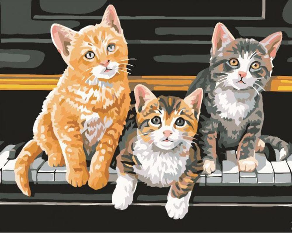 paintingnumberart Paint By Numbers Kit – Three Kitten On Piano