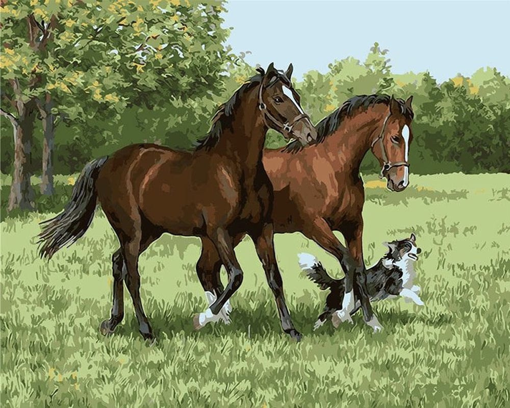 paintingnumberart Paint By Numbers Kit – Two Horses and Dog