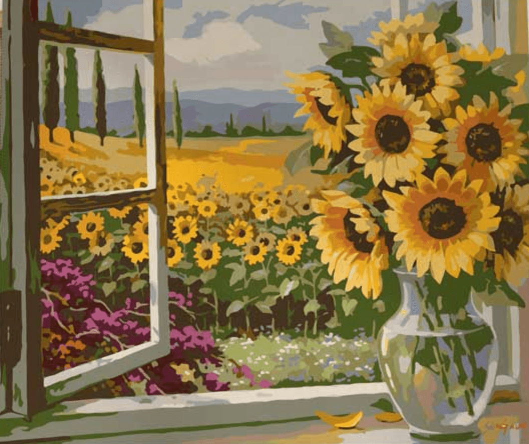 paintingnumberart Paint By Numbers Kit – window of Sunflower