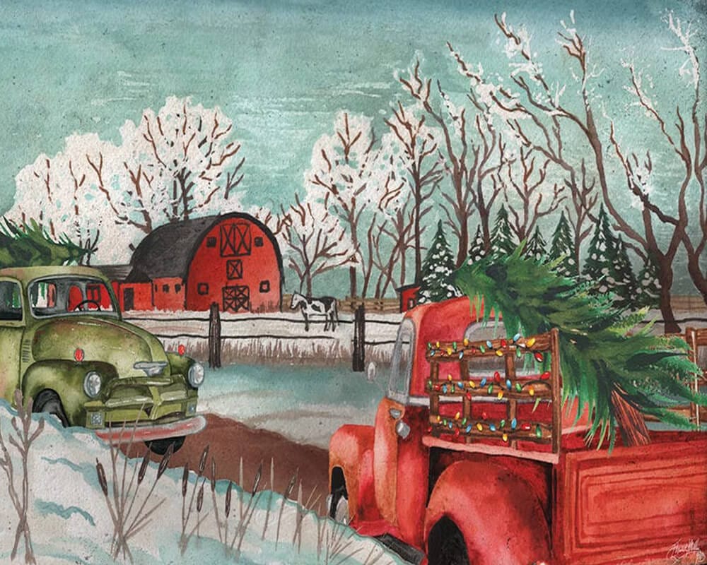 paintingnumberart Paint by Numbers Kit-Winter Time on the Farm with Lights
