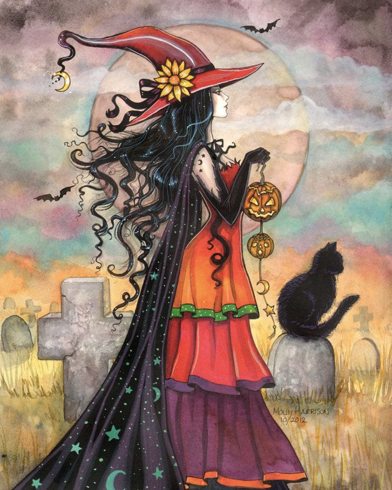 paintingnumberart Paint By Numbers Kit – Witch Carrying a Pumpkin Lantern
